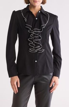 Patrizia Luca Ruffle Blouse in Black at Nordstrom Rack, Size X-Small