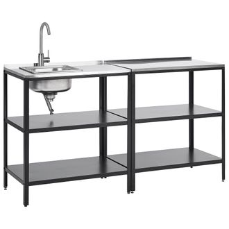 Beliani Conjunto De Cocina 2 Piezas De Exterior Acero Inoxidable 2 Islas De Cocina Fregadero Negro Vilama
