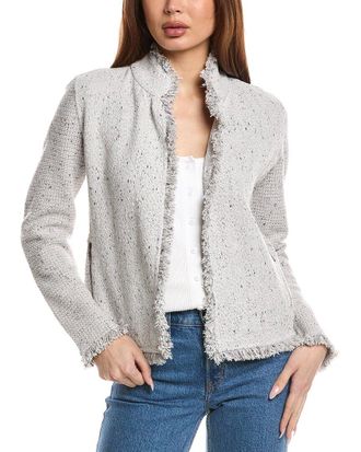 Nic+Zoe Nic+Zoe Collared Fringe Mix Knit Jacket