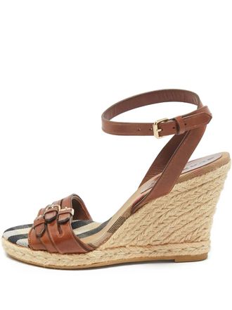 Burberry 105mm Nova Check wedge sandals - women - Leather/Rubber/Leather - 38 - Brown
