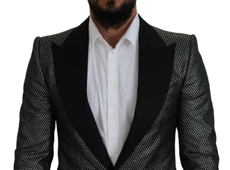 Dolce & Gabbana Dark Gray Silver Jacquard Slim Fit Jacket Mens Blazer