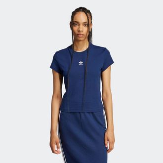 adidas T-Shirt ADIDAS ORIGINALS ESS SLIM TEE, Damen, Gr. XXL, blau (night indigo), Obermaterial: 100% Baumwolle, Rundhals, Shirts T-Shirt, sportlicher Stil, 