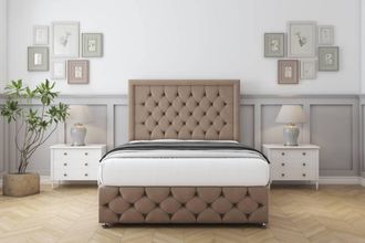 Comfort Beds Winchester Plush Divan Set No Drawers-26 Headboard-Footboard in Taupe | Size: Small Single