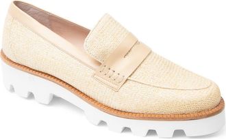 Patricia Green Vince Lug Sole Penny Loafer in Beige Raffia at Nordstrom, Size 8