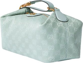 Gucci Womens Icy Blue Vanity Medium Top Handle Bag Cotton Handbags Hand