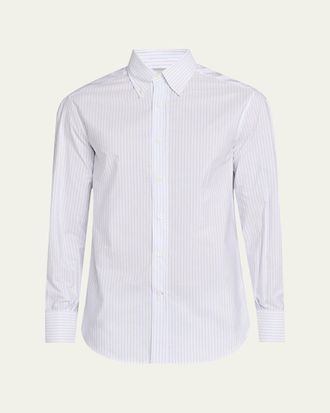 Brunello Cucinelli Mens Cotton Stripe Button-Collar Sport Shirt