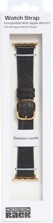 Nordstrom Rack Leather Apple Watch Watchband in Black- Gold at Nordstrom Rack