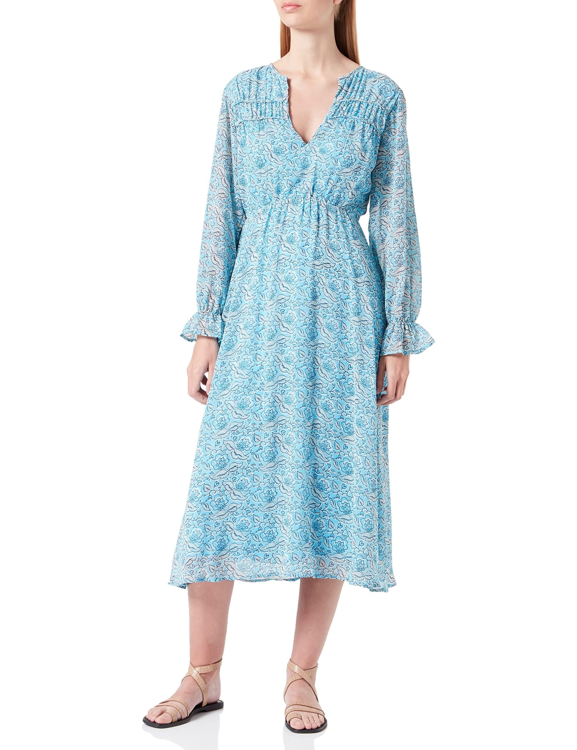 Springfield Damen Lässiges Kleid – Midi-Länge Mit Stickerei Am Ärmel