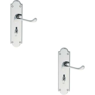 Loops 2x PAIR Victorian Scroll Lever on Bathroom Backplate 205 x 49mm Polished Chrome
