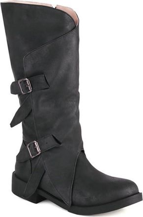 Generic Womens Buckles Western Cowgirl Mid Calf Boots Side Zipper Vintage Winter Casual Shoes (Black,5.5)