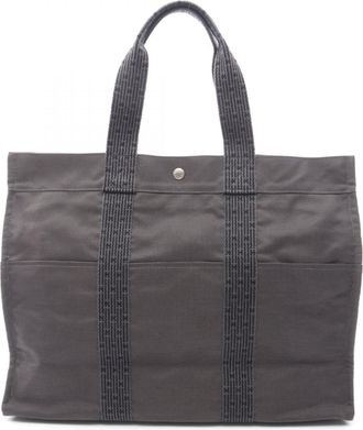 Herm&egrave;s Gray Nylon Canvas Canvas Handbag Tote Bag (Pre-Owned)