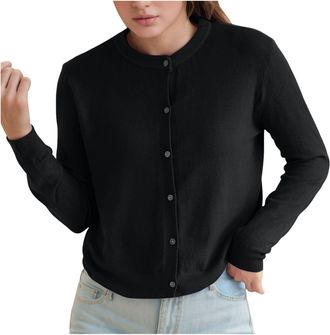 Generic Pure Cardigan Twin Sets for Women Round Neck Long Sleeve Button Down Soft & Warm Sweater (Black, One Size)