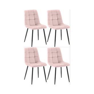 Clp Set de 4 sillas con patas de metal y asiento en Terciopelo Rosado