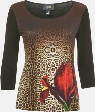 Roberto Cavalli Black Printed Jersey Long Sleeve Top