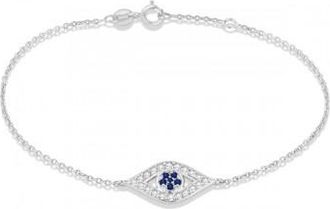 Allurez Blue Sapphire Evil Eye Diamond Bracelet in 14k White Gold (0.42ct)