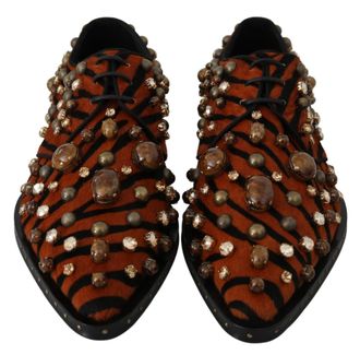 Dolce & Gabbana Womens Orange Pony Hair Crystal Dress Broque Shoes