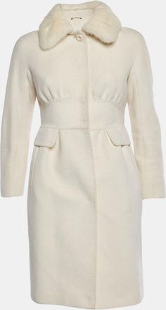 Max Mara Ivory Mink Collar Felt Coat