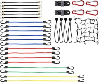 OEM Cuerdas El&aacute;sticas De Alta Calidad Con Ganchos, Juego De 32 Piezas, Cuerdas El&aacute;sticas, Clips Para Lonas, Malla El&aacute;stica. Incluye Estuche De Transporte
