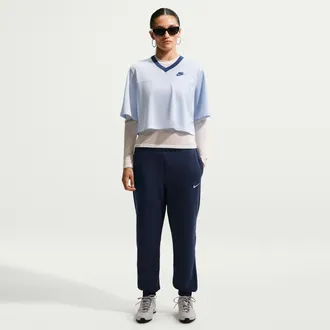 Nike Womens Studio Fleece Weight Mid-Rise Jogger Pants in Blue | IR8306-410
