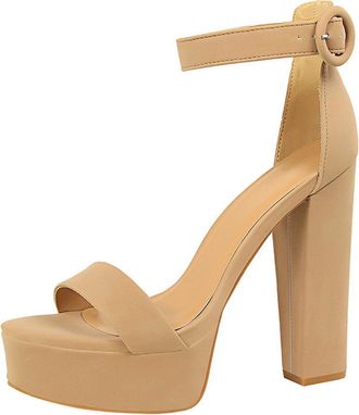 Generic Womens Chunky Heel Platform Sandals with Buckle Strap Open Toe Waterproof Platform 13.5cm Heel Perfect for Summer Parties and Night Out,Khaki,4.5 UK