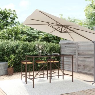 vidaXL Mesa Alta Bar Superficie Vidrio Rat&aacute;n Pe Marr&oacute;n 180x70x110 Cm Vidaxl