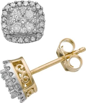 DiamondMuse Diamond Muse 0.50 cttw Yellow Gold Over Sterling Silver Diamond Square Shape Halo Stud Earrings