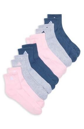 adidas Athletic Cushioned Assorted 6-Pack Quarter Socks in Cool Light Heather/Pink/Blue at Nordstrom Rack, Size Medium