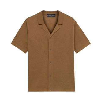 Brooks Brothers Katoen-Linnen Gebreid Poloshirt - Heren - Korte mouwen Overhemden - Bruin - XL - Katoen - Overhemden