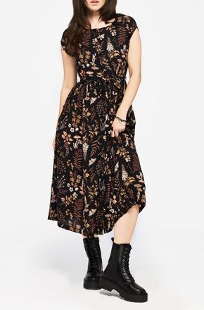 Disturbia Luthien Crinkle Printed Midi Dress in Brown at Nordstrom, Size 10
