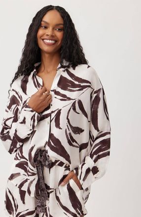 Bella Dahl Contrast Oversized Button Down Shirt In Moroccan Palm Print