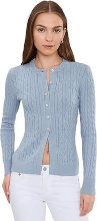 525 america Juliette Cable Split Hem Cardigan Womens Sweater Coastal Blue : XS, Nylon/Polyester/Viscose