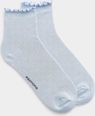 Simons Womens Solid ruffle-trim ankle socks