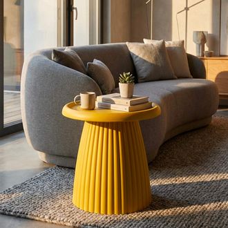 Dmora Mesa De Centro Dasifa, Apta Para Interior/exterior, Forma Redonda, Color Amarillo, 52x45x52h Cm Amarillo Mostaza