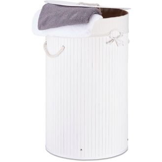 Relaxdays Folding Round Laundry Basket, 41 cm Diameter, 65 cm Tall, Foldable, Volume of 80 l, with Cotton Laundry Sack, Natural Brown - Relaxdays