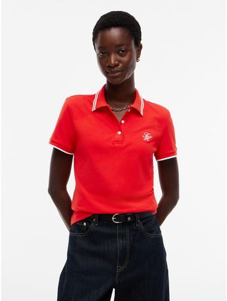 Tommy Hilfiger Womens Script Monogram Tipped Polo - Fierce Red - XL