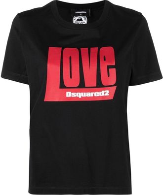 Dsquared2 love print cotton T-shirt - women - Cotton - L - Black
