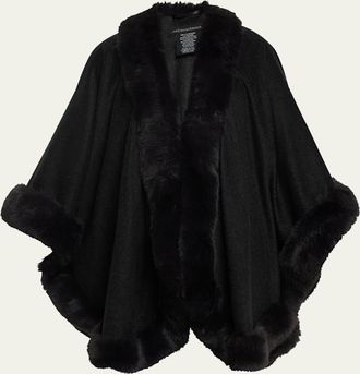 Sofiacashmere Cashmere Cape With Faux Fur Trim