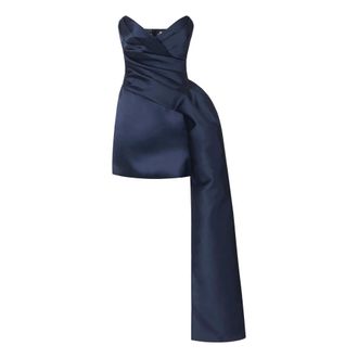Elisabetta Franchi Gazar Mini Jurk met Gedrapeerde Sleep - Dames - Jurken - Blauw - Maat: L Zijde