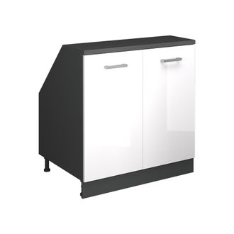 Vicco Armario De Cocina Para Techo Inclinado R-line, Blanco Alto Brillo, 80 Cm Con 2 Puertas, 60 Cm De Profundidad, Vicco