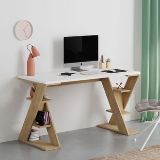 Decortie Papillon Modern Desk with Bookshelf Legs 137x75x60cm in Natural | Size: 1 Pack