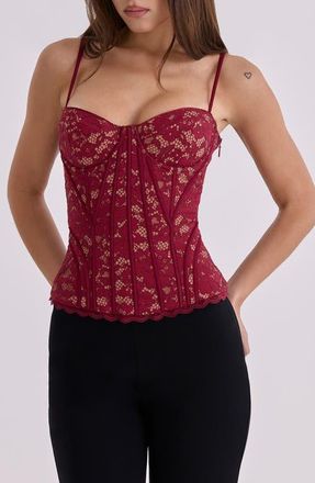 House of CB Rania Wine Lace Corset Top in Red at Nordstrom, Size X-Large A