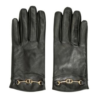 Twinset Gloves, female, Black, ONE SIZE, Elegant Black Gloves with Gold Detail