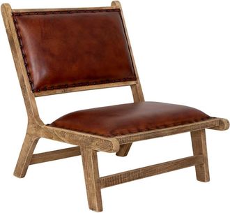 Wanderlust Deco Banqueta Descalzadora De Madera Y Cuero Marr&oacute;n 65x78x81h Cm