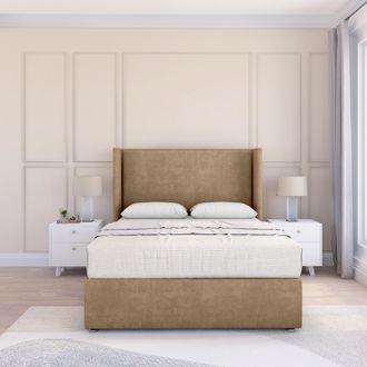 Sloomy Devonshire Naples Wingback Bed Set, No Drawers & 54Headboard in Light Brown | Size: Super King
