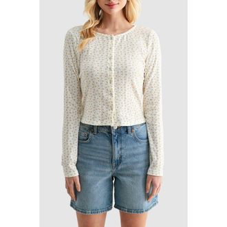 Lush Pointelle Cardigan in Ivory Yellow Ditsy at Nordstrom Rack, Size X-Small