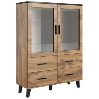 Mirjan24 Mobilier1 - Estanter&iacute;a Larfloi 110, Roble Wotan + Negro, Con Puertas, Cerrable, Con Cajones, Vidrio Templado, Aglomerado Laminado, N&uacute;mero De Puertas: 