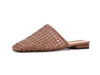 Franco Sarto Toba Mule Shoes Womens Dress Flat Shoes Dark Brown Woven Leather : 6.5 M, Polyester