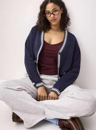 Twik Womens Varsity stripe Cardigan Sweater