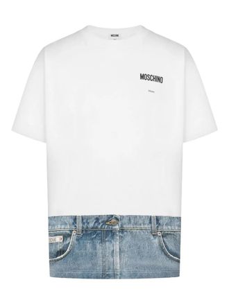 Moschino White T-Shirt With Denim-Inspired Hem Design