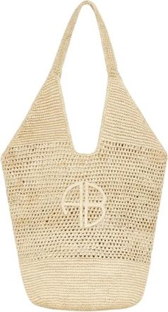 Anine Bing Tassen, Dames, Beige, ONE Size, Leer, Leah Logo Hobo Raffia